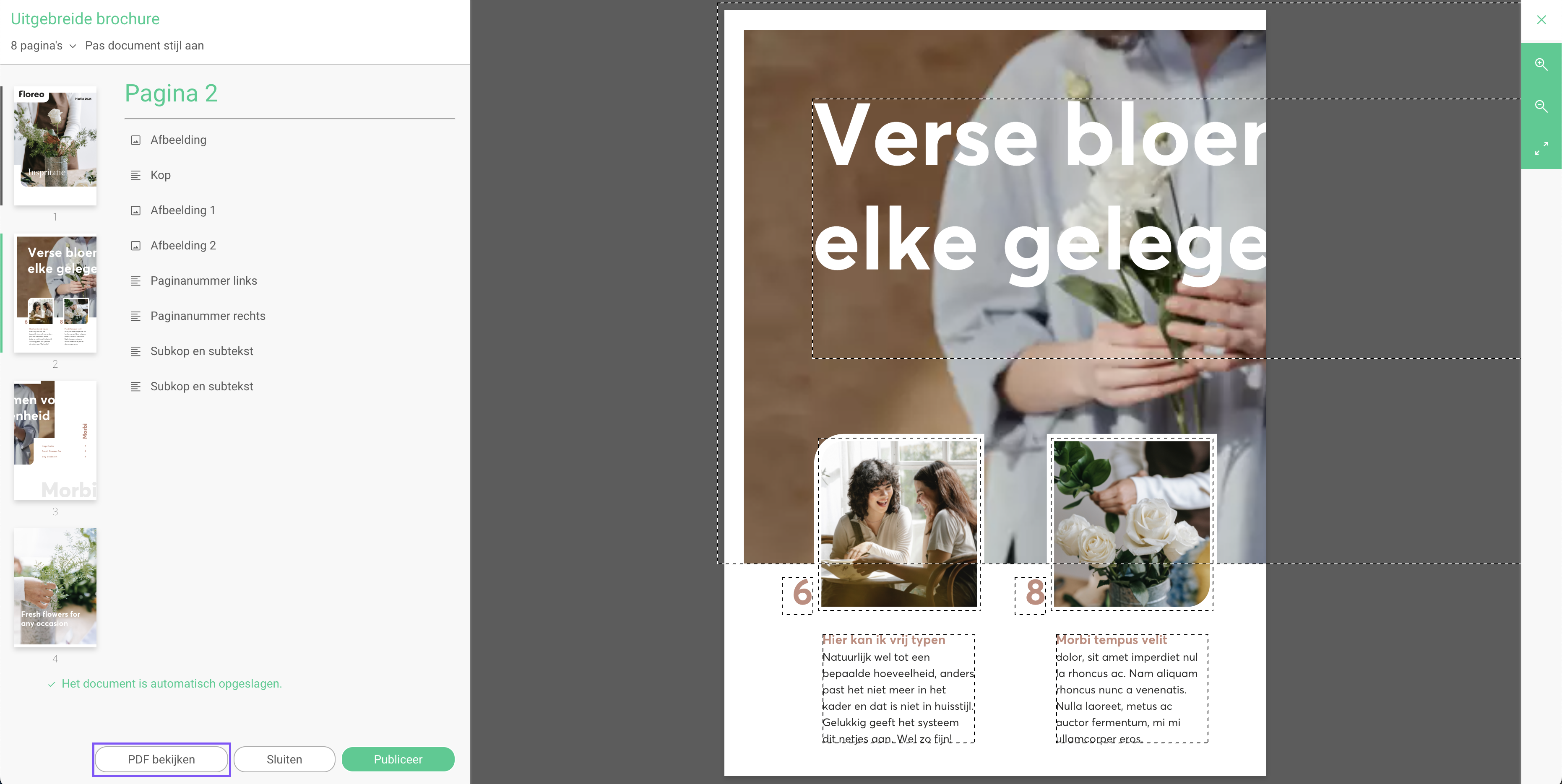 Rechter en linker editors werken samen in de template