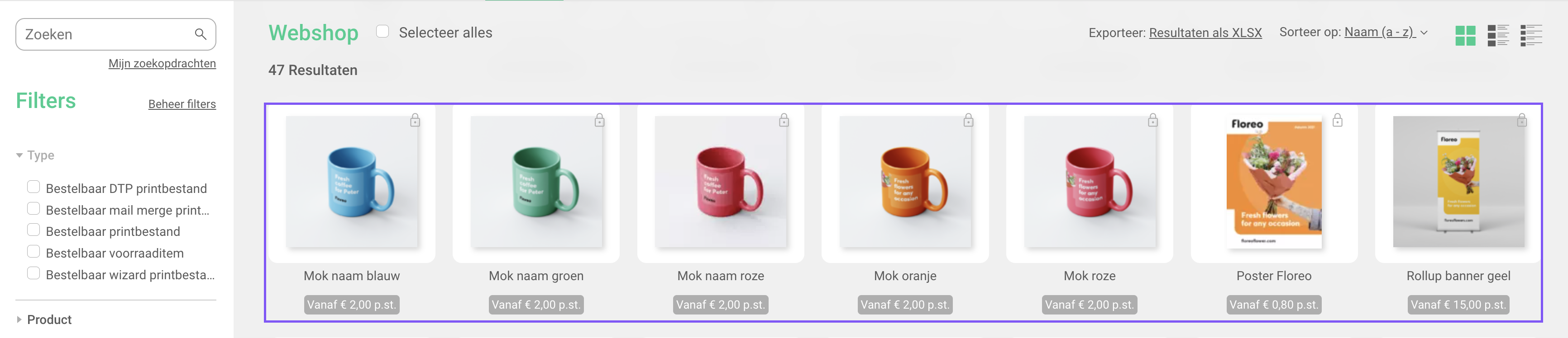 Inhoud van de Webshop