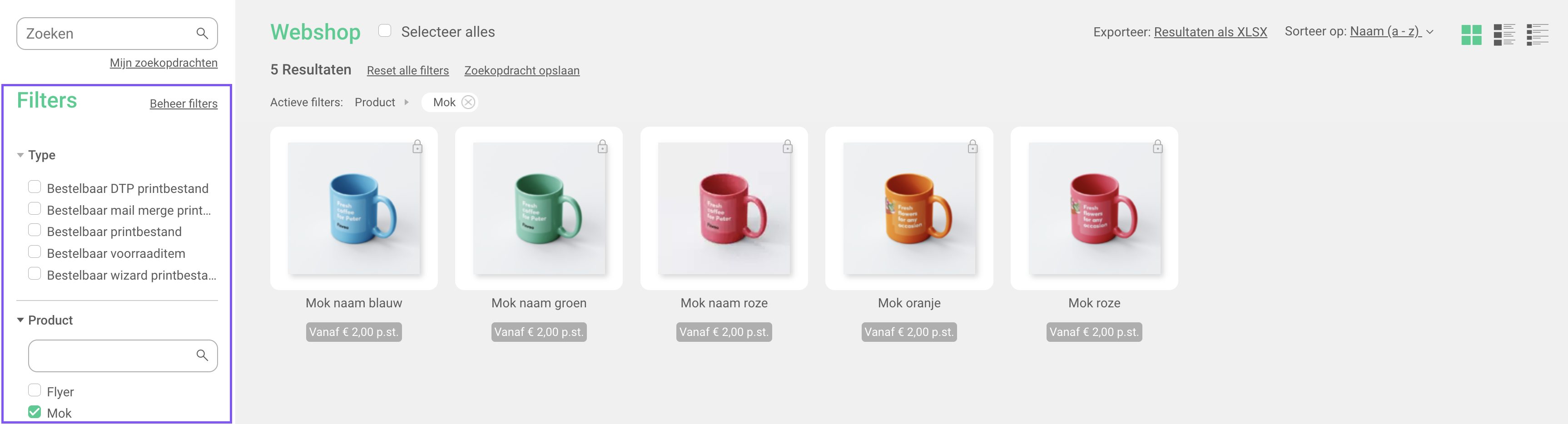 Filteren in de Webshop