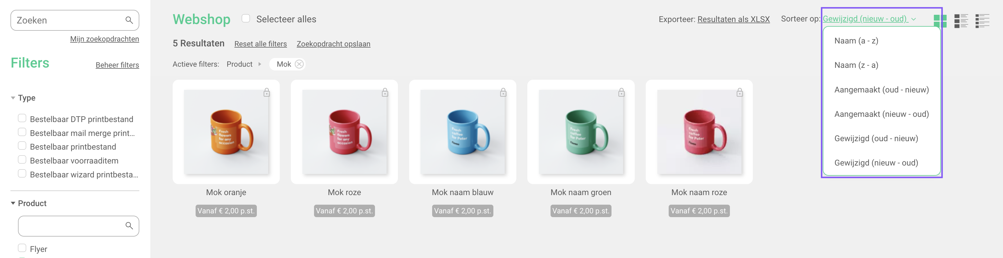 Sorteren in de Webshop