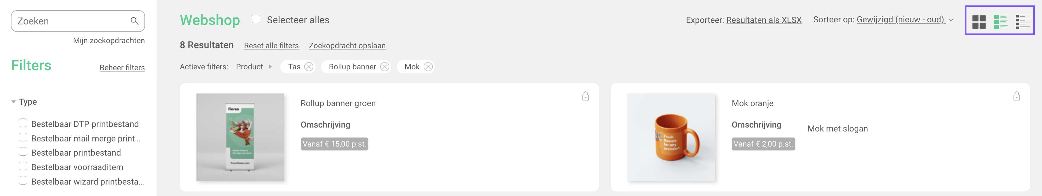 Twee kolom lijstweergave